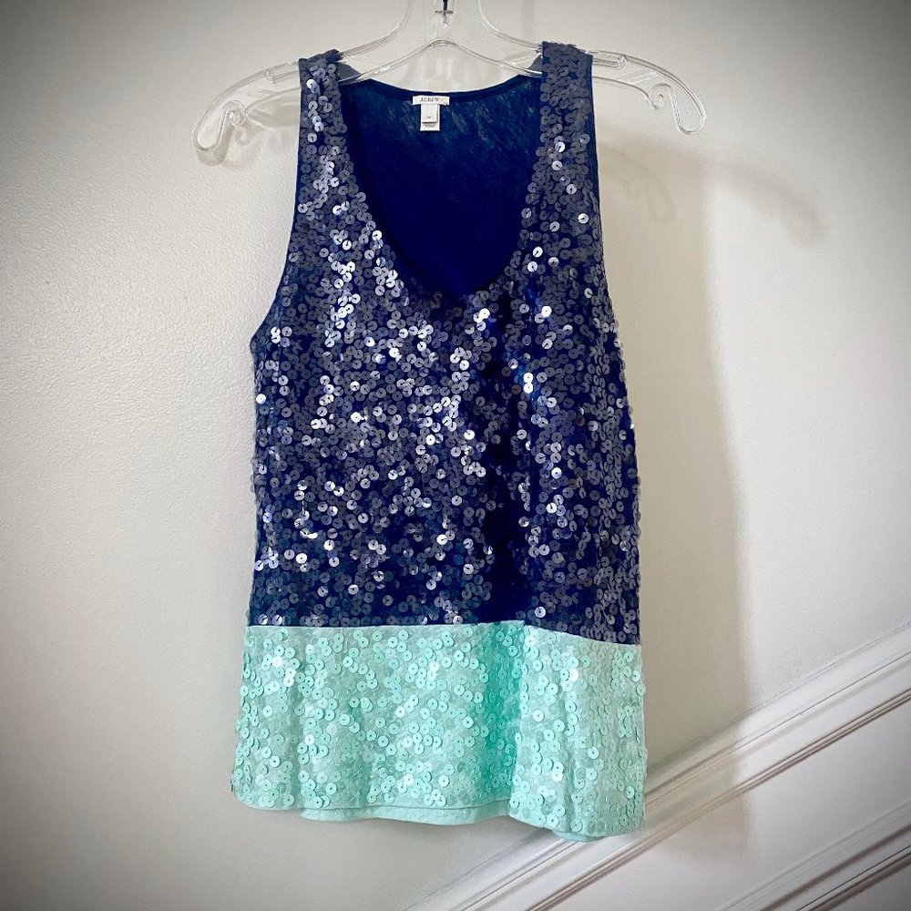 J. Crew Navy and Mint Sequin Tank Top